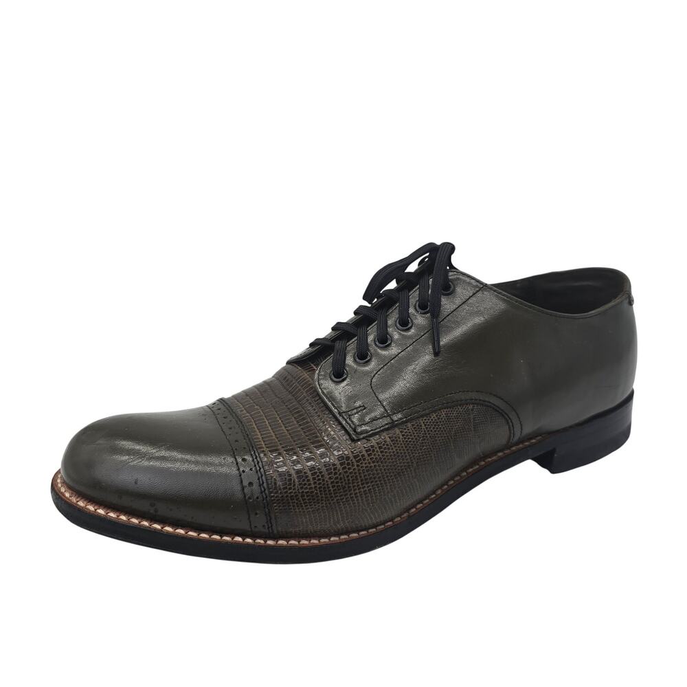 Stacy Adams Madison Cap Toe Oxford Olive Kidskin Lizard Print Dress Shoe Men 9D
